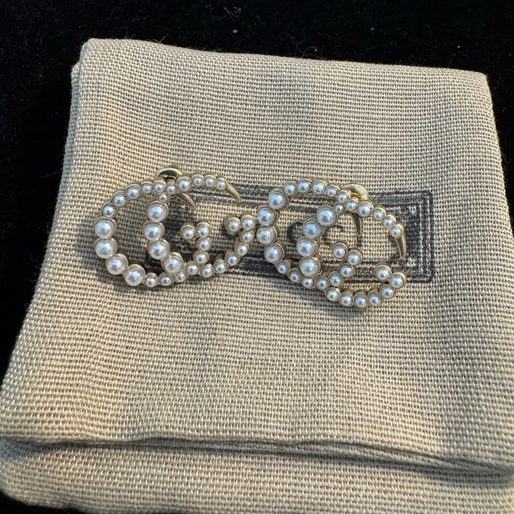 Gucci Marmont GG Gold and White Crystal Earrings - Picture 1 of 5